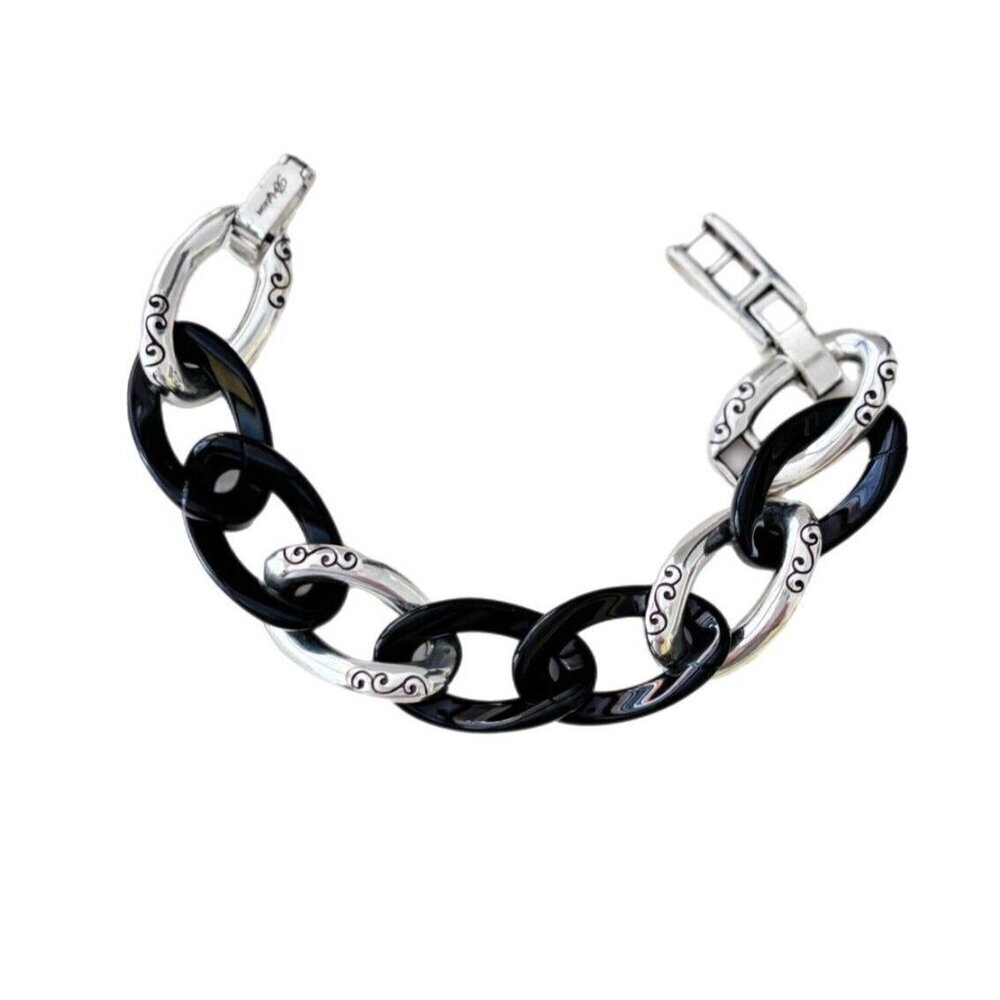 Brighton Contempo scroll Link Chain Ombré Link Strand Bracelet Silver & Brown - Picture 2 of 5